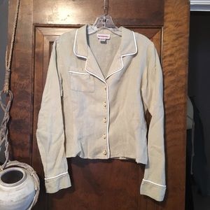 Long sleeved linen button front blouse.